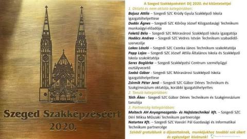 Szeged Szakképzéséért díj 2020
